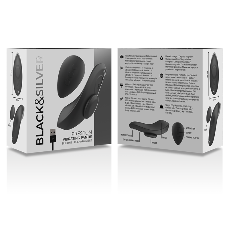Black&Silver - Preston Rechargeable Silicone Vibrator Pantie Black - Image 9