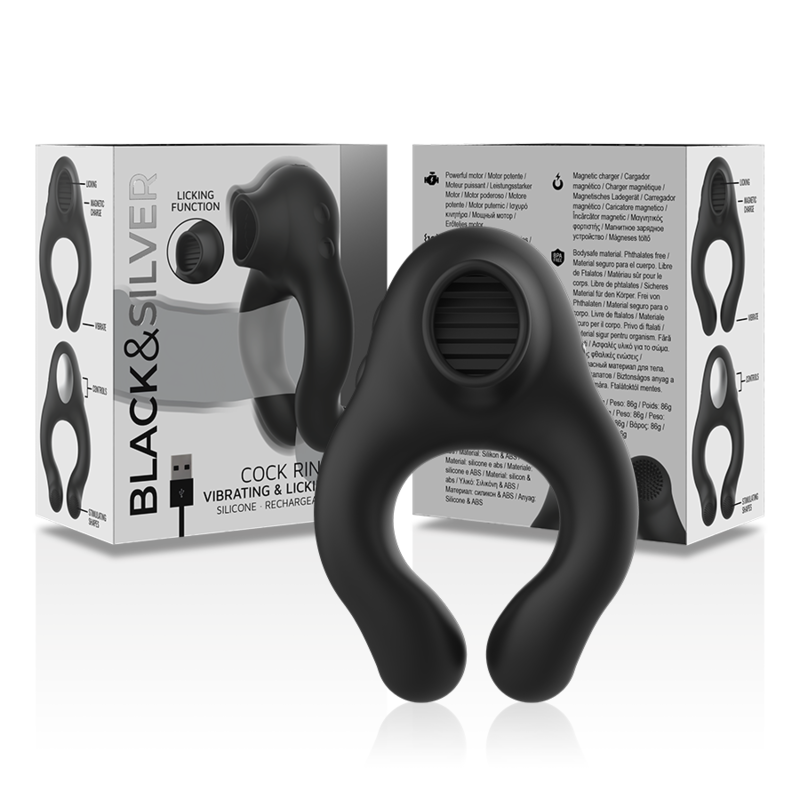 BLACK&SILVER - ANNEAU VIBRATEUR EN SILICONE 3 MOTEURS RECHARGEABLE NOIR - Image 7
