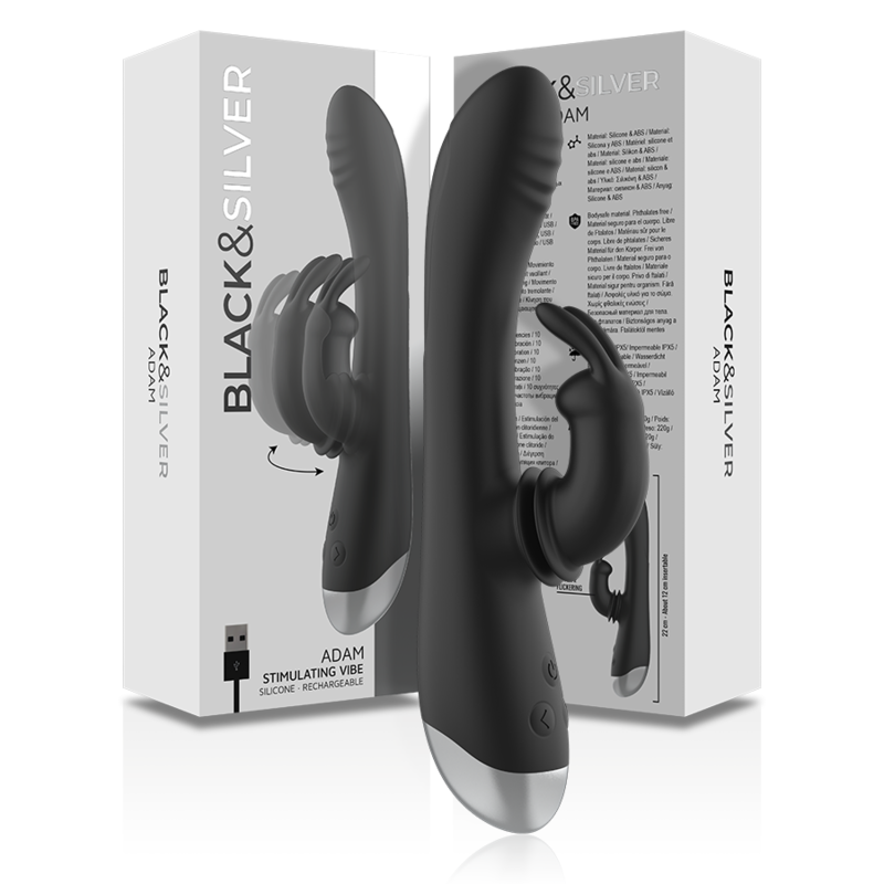 BLACK&SILVER - DJ. STIMULATEUR DE LAPIN RECHARGEABLE EN SILICONE ADAM NOIR - Image 10