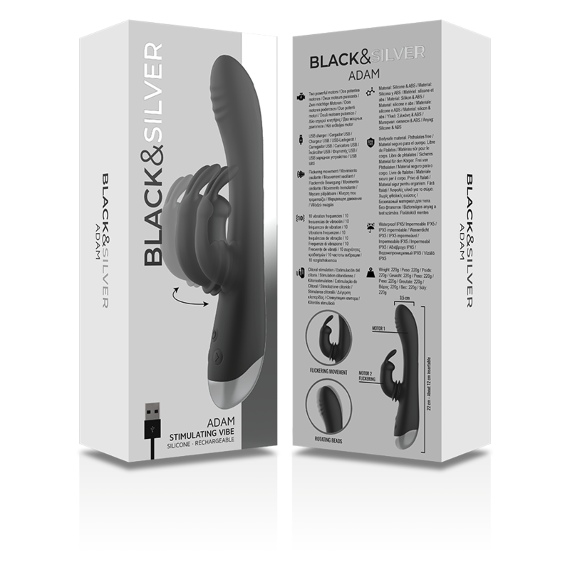 BLACK&SILVER - DJ. STIMULATEUR DE LAPIN RECHARGEABLE EN SILICONE ADAM NOIR - Image 11