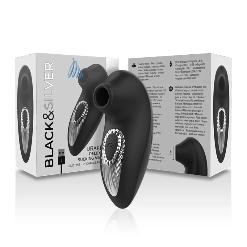 BLACK&SILVER - DRAKE DELUXE SUCKING VIBE RECHARGEABLE SILICONE BLACK - Image 5