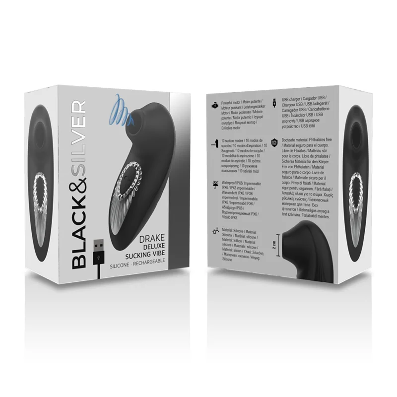 BLACK&SILVER - DRAKE DELUXE SUCKING VIBE RECHARGEABLE SILICONE BLACK - Image 6