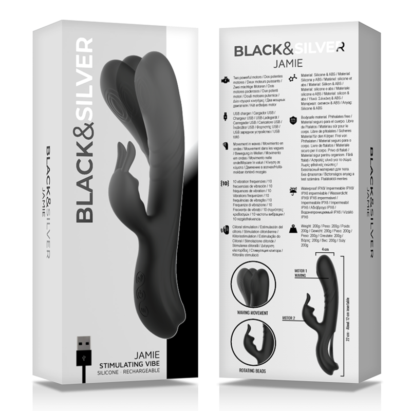 BLACK&SILVER - STIMULATEUR DE LAPIN EN SILICONE RECHARGEABLE JAMIE NOIR - Image 7