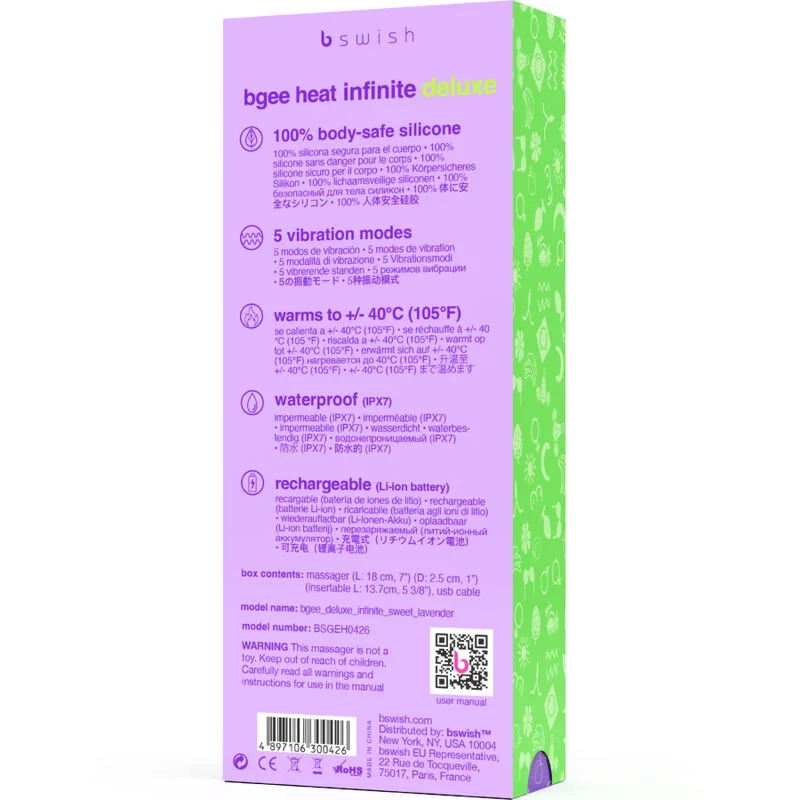 B Swish - Vibrateur Rechargeable Bgee Heat Infinite Deluxe Lavande Silicone - Image 6
