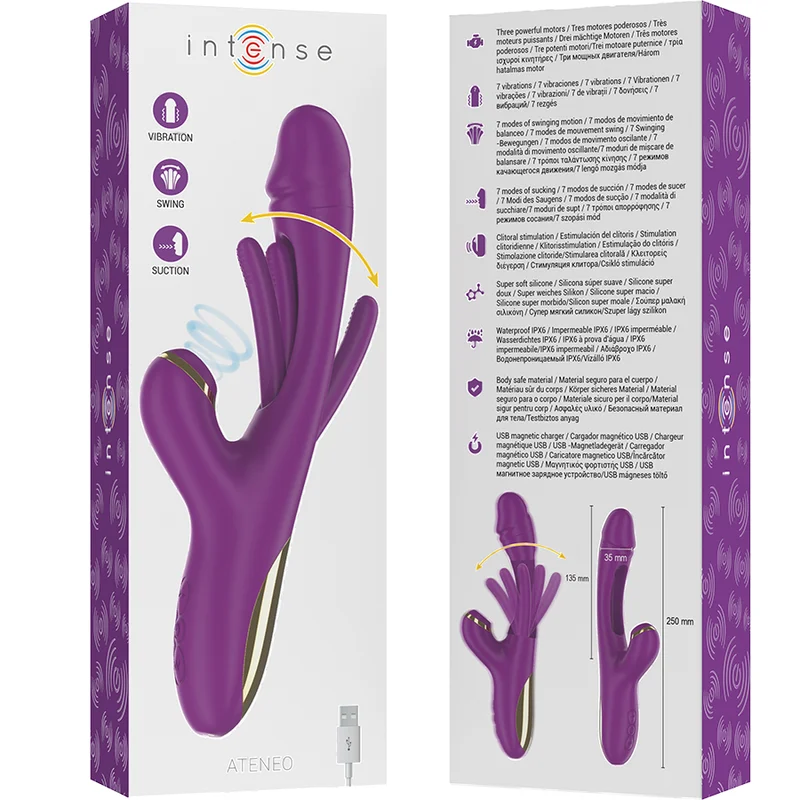 INTENSE - ATENEO RECHARGEABLE MULTIFUNCTION VIBRATOR 7 VIBRATIONS WITH OSCILLATING TONGUE AND PURPLE SUCTION - Image 7