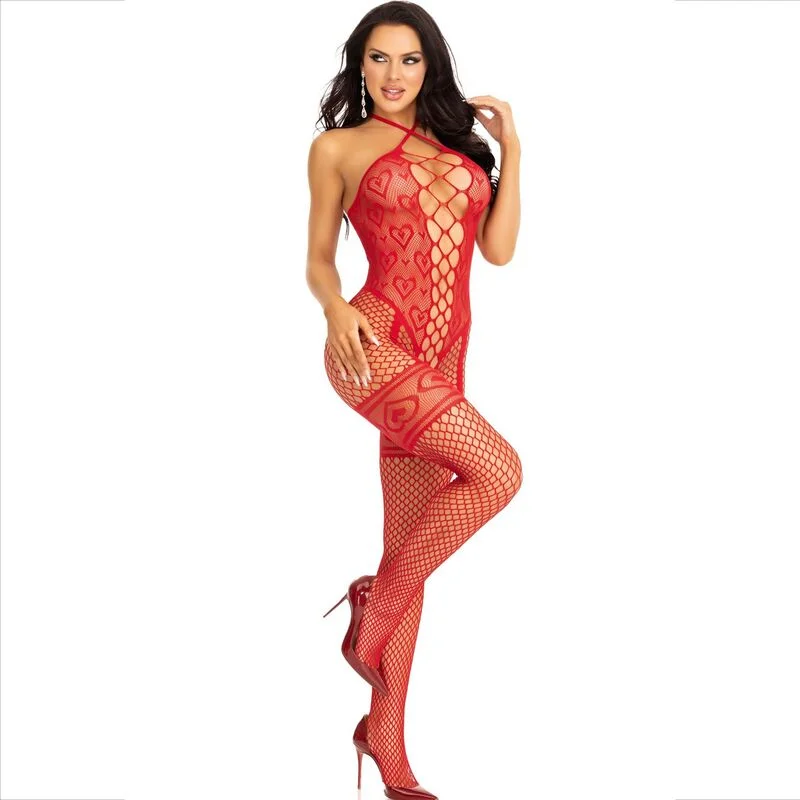 LEG AVENUE - BODYSTOCKING NEK COLLAR RODE HARTJES ROOD - Image 6