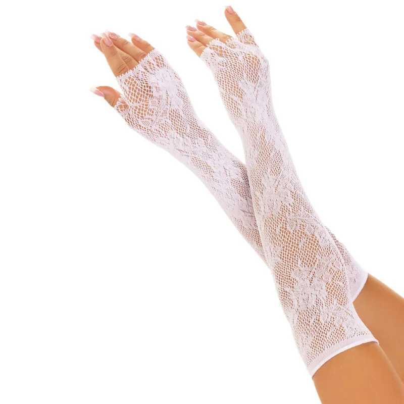 Leg Avenue - Gants Sans Doigts Reseau Floral Blancs