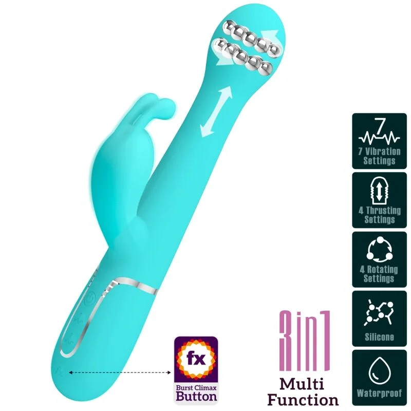Pretty Love - Vibrateur Dejon Rabbit 3 En 1 Multifonction Vert Aqua - Image 11