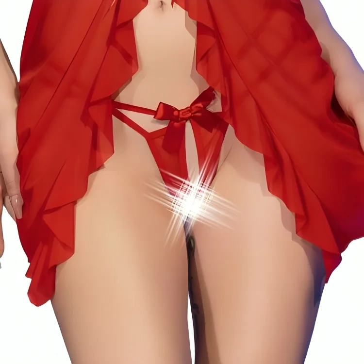 Chilirose - Cr 4696 Babydoll & String Sans Crochet Rouge S/M - Image 4