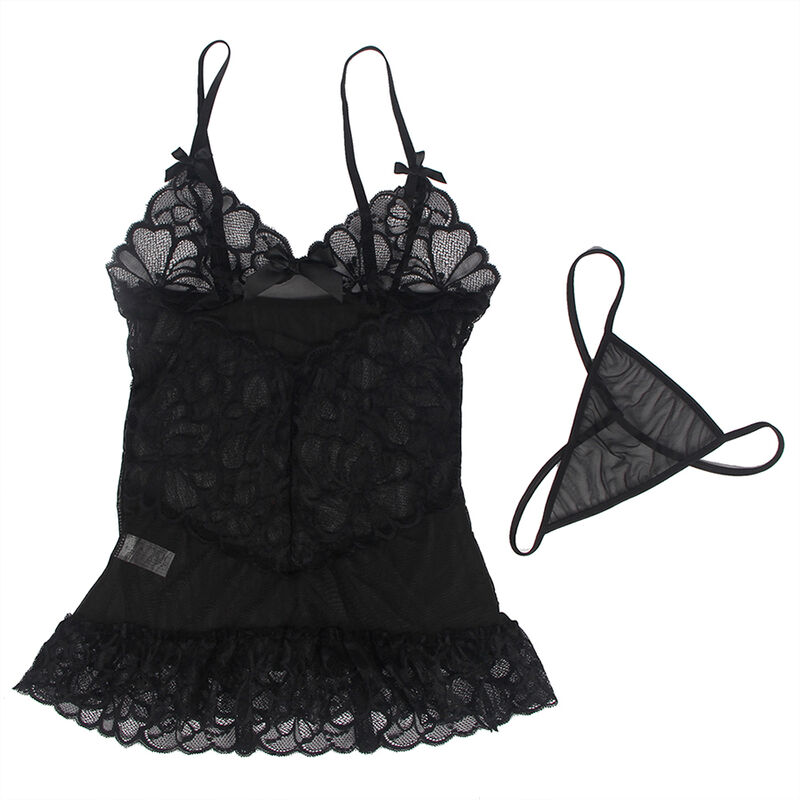 SUBBLIME - BABYDOLL  BRETELLES RÉGLABLES ET DENTELLE TRANSPARENTE IMPRIMÉ FLEURI NOIR L/XL - Image 8