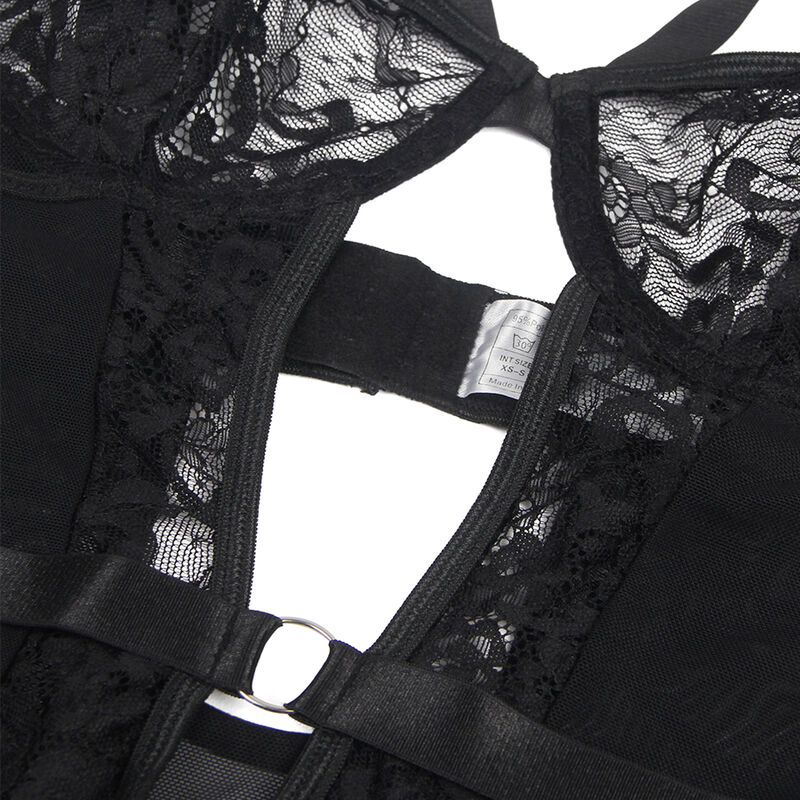 SUBBLIME - TEDDY AVEC JARRETIÈRE AVEC DÉTAIL DENTELLE ET BANDES NOIR S/M - Image 12