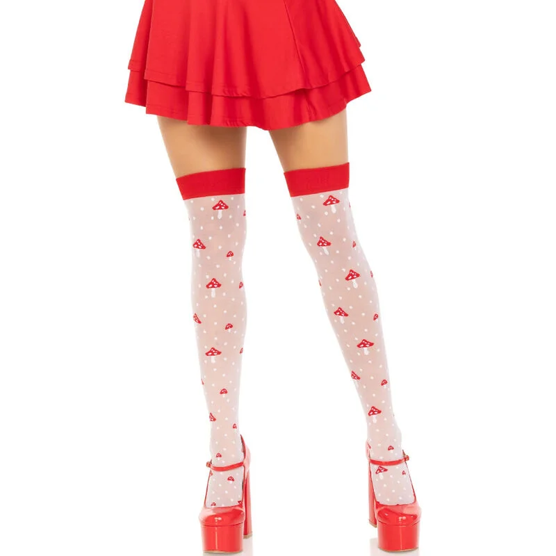 Leg Avenue - Chaussettes Hautes Champignon Rouge/Blanc