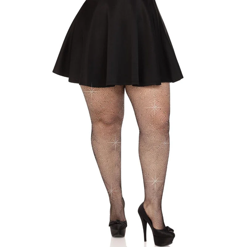 Leg Avenue - Bas Maille Cristallisée Noir Grande Taille