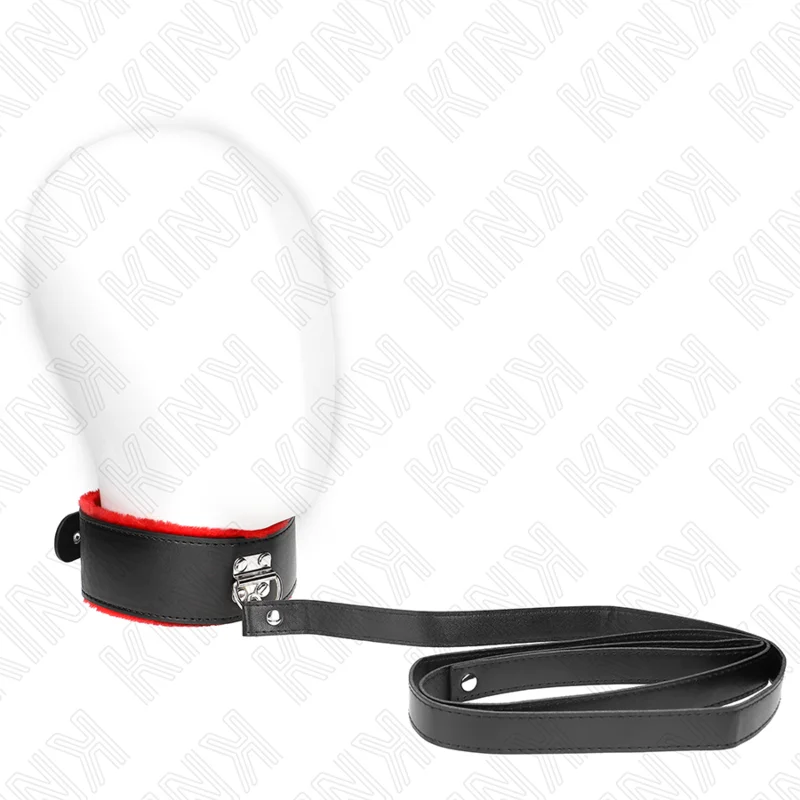 KINK - HALS BAND MET RIEM 116 CM MET ROOD LEEREN AANPASSBAAR POLS BANDJE 40-48 CM X 6 CM