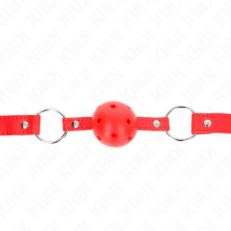 Kink - Breathable Ball 4 Cm Gag With Double Rivet Model 1 Red 62.5 X 2.5 Cm Adjustable 42-58 Cm