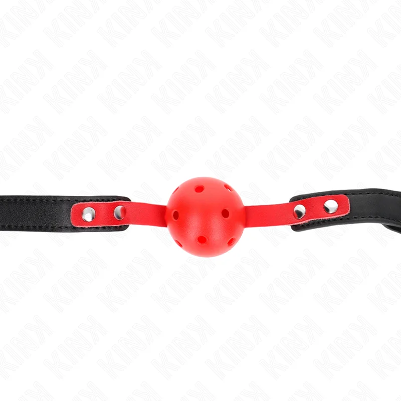 KINK - HOLLOW HARD RED BALL 4 CM GAG BLACK BRACELET 60 x 2 CM ADJUSTABLE 37-52 CM