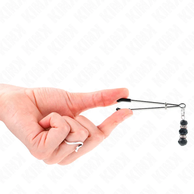 KINK - PINCES À TETON FINES OR AVEC 3 BILLES DE VERRE NOIR 7 CM - Image 3