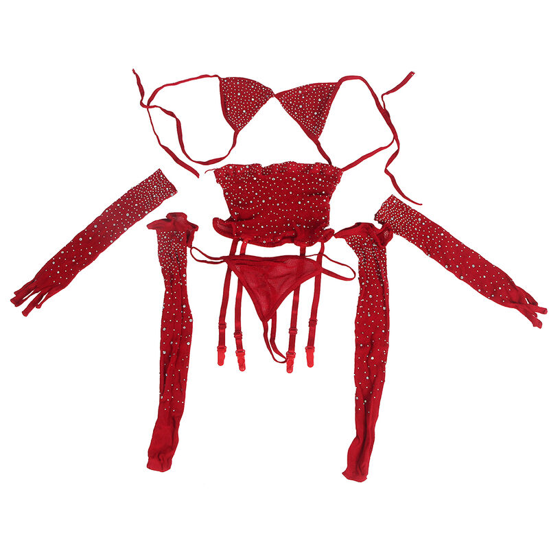 SUBBLIME - 952181 BODYSTOCKING RESILLE AVEC GANTS ET DIAMANTS ROUGE TAILLE UNIQUE - Image 7