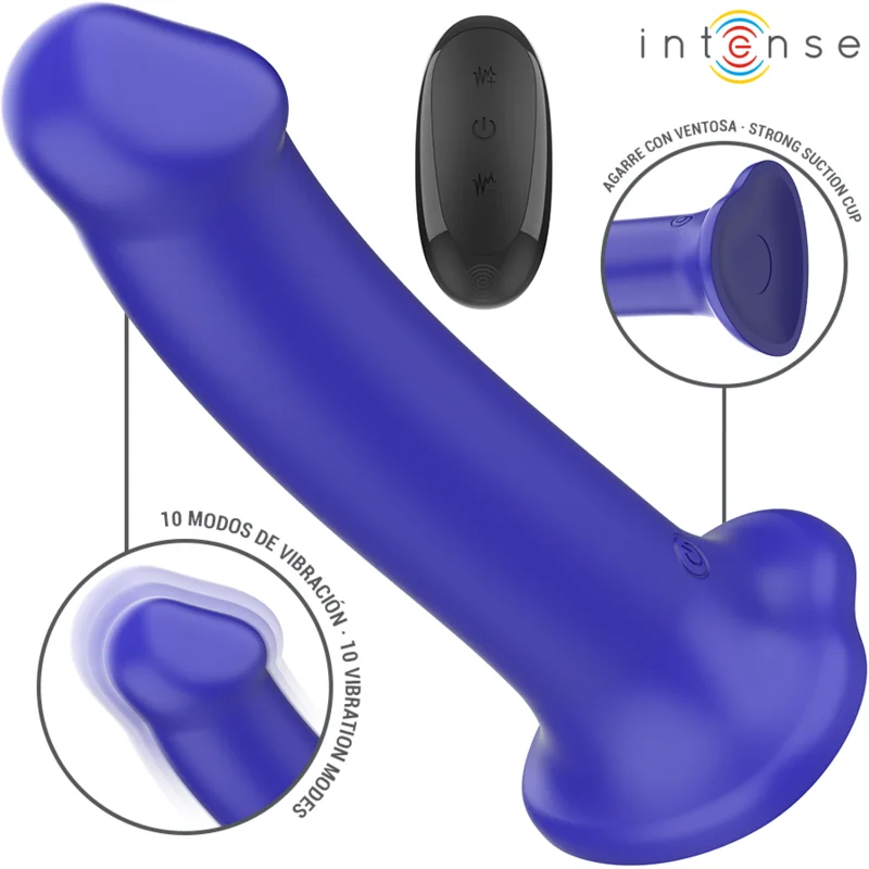 INTENSE - VICTORIA VIBRATOR MET ZUIGER 10 VIBRATIES DONKERBLAUW AFSTANDSBEDIENING