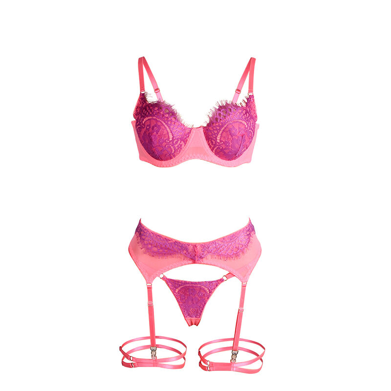 SUBBLIME - 955359 ENSEMBLE SOUTIEN-GORGE AVEC DENTELLE ET LIENS JARRETELLES ROSE ET VIOLET S/M - Image 7