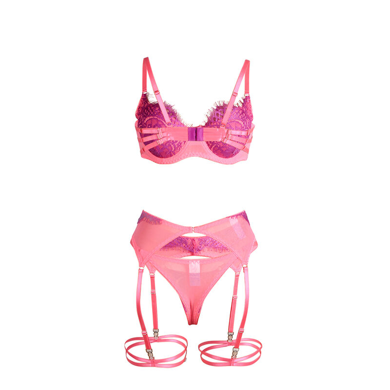 SUBBLIME - 955359 ENSEMBLE SOUTIEN-GORGE AVEC DENTELLE ET LIENS JARRETELLES ROSE ET VIOLET S/M - Image 8