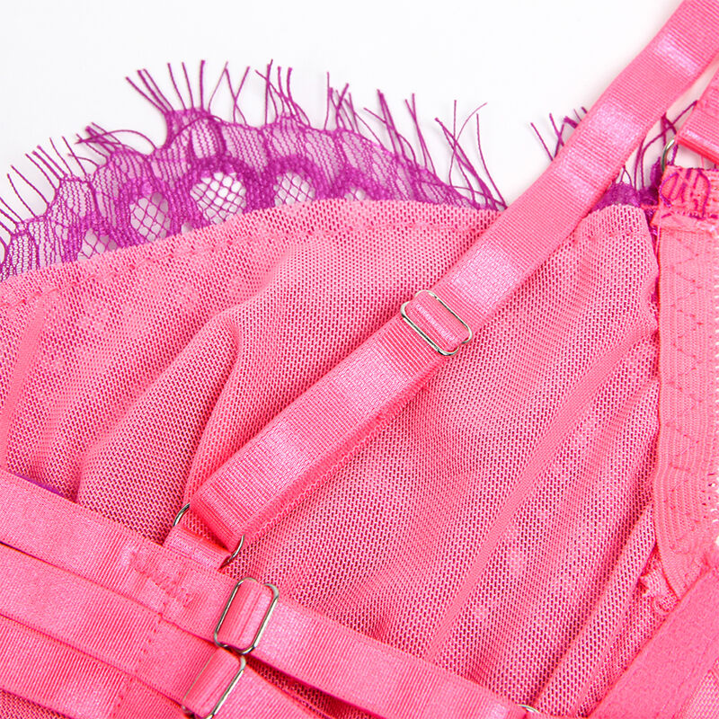 SUBBLIME - 955359 ENSEMBLE SOUTIEN-GORGE AVEC DENTELLE ET LIENS JARRETELLES ROSE ET VIOLET S/M - Image 10