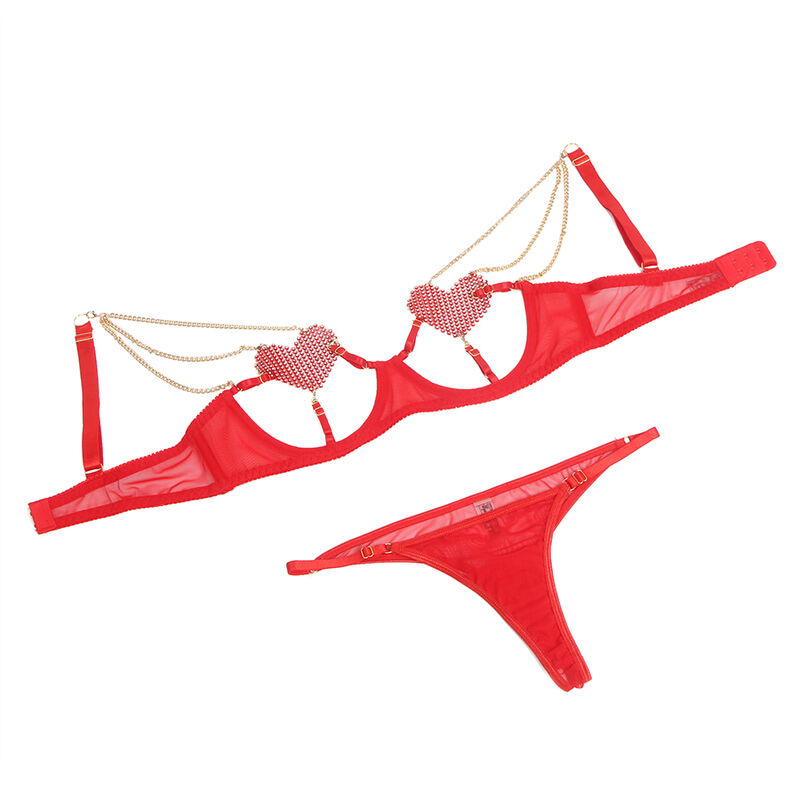SUBBLIME - 955519 ENSEMBLE SOUTIEN-GORGE AVEC CHAÎNES ET COEUR EN MAILLE ROUGE S/M - Image 5