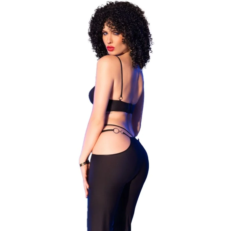 Chilirose - Cr 4851 Ensemble Top Et Leggings Noirs Avec Accessoires Dorés L - Image 3