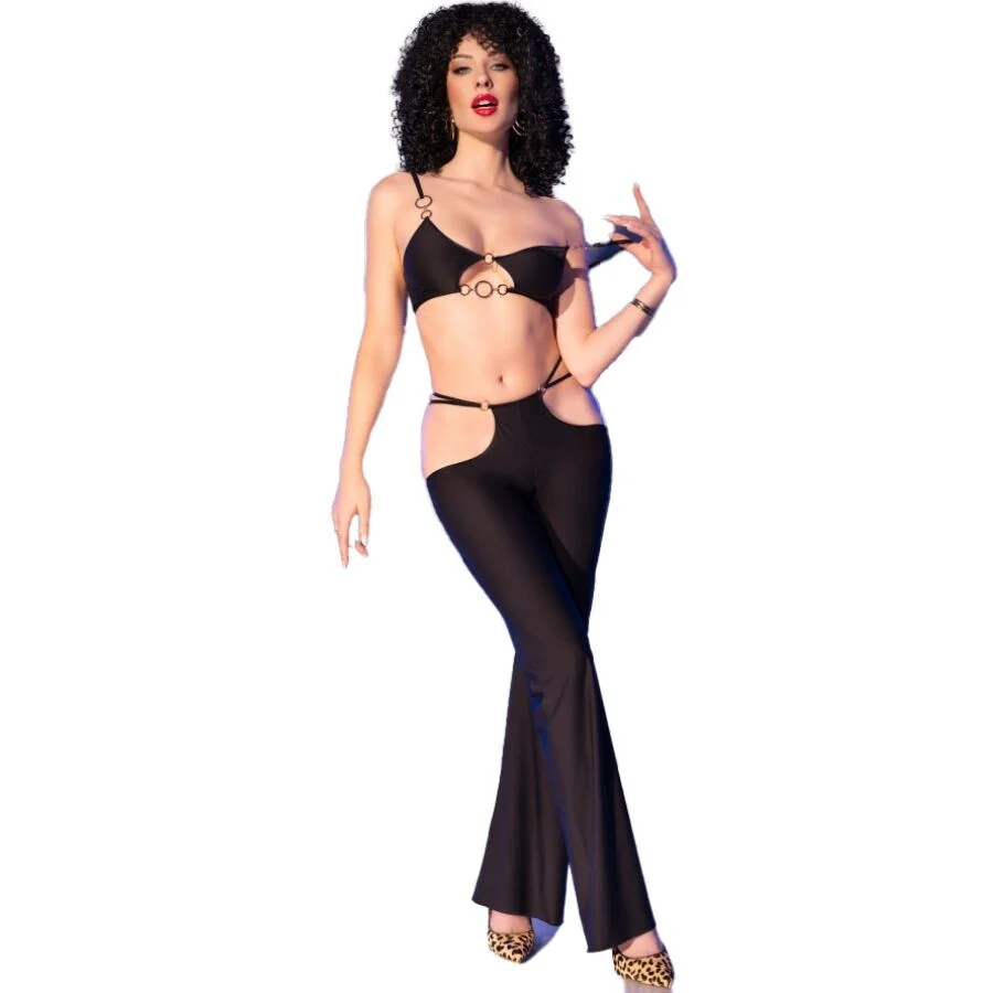 Chilirose - Cr 4851 Ensemble Top Et Leggings Noirs Avec Accessoires Dorés L - Image 4