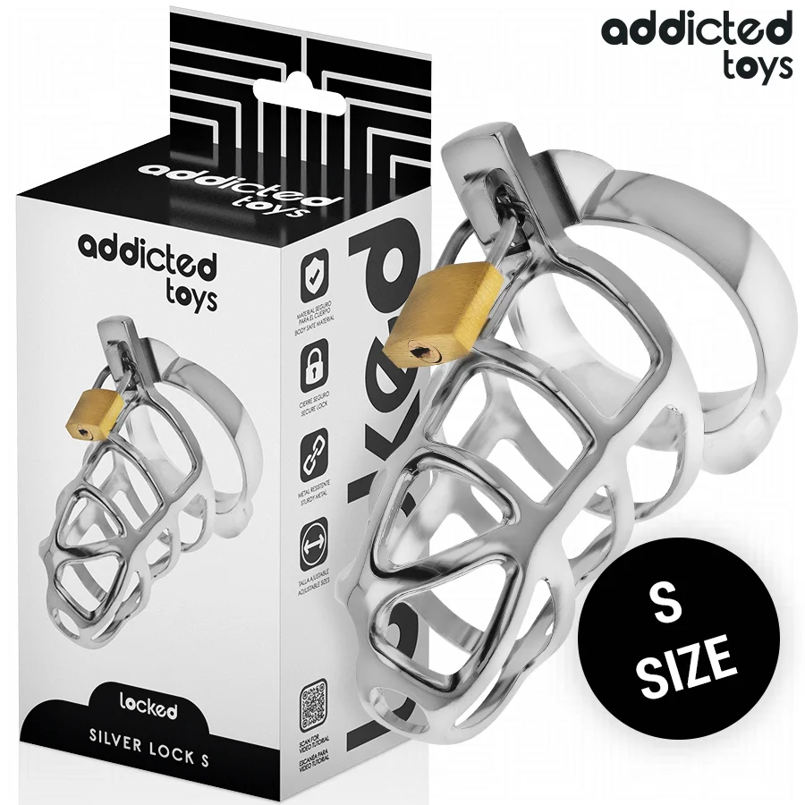 ADDICTED TOYS LOCKED - CAGE À PÉNIS EN MÉTAL AVEC VERROU ARGENT TAILLE S