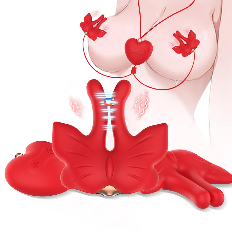 Armony - Magnetic Nipple Clamps With Vibration Butterfly Shape Red - Image 3