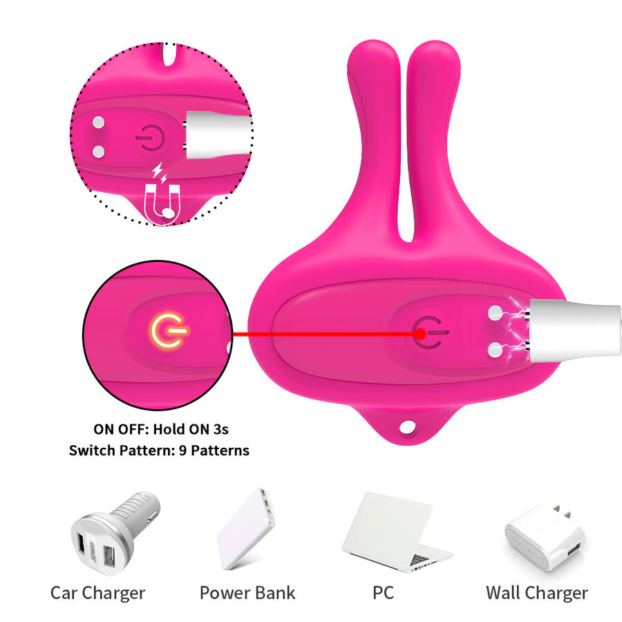 Armony - Rabbit Shape Vibration Magnetic Nipple Clamps Pink - Image 12