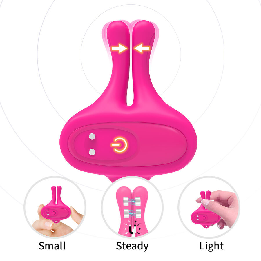 Armony - Rabbit Shape Vibration Magnetic Nipple Clamps Pink - Image 4