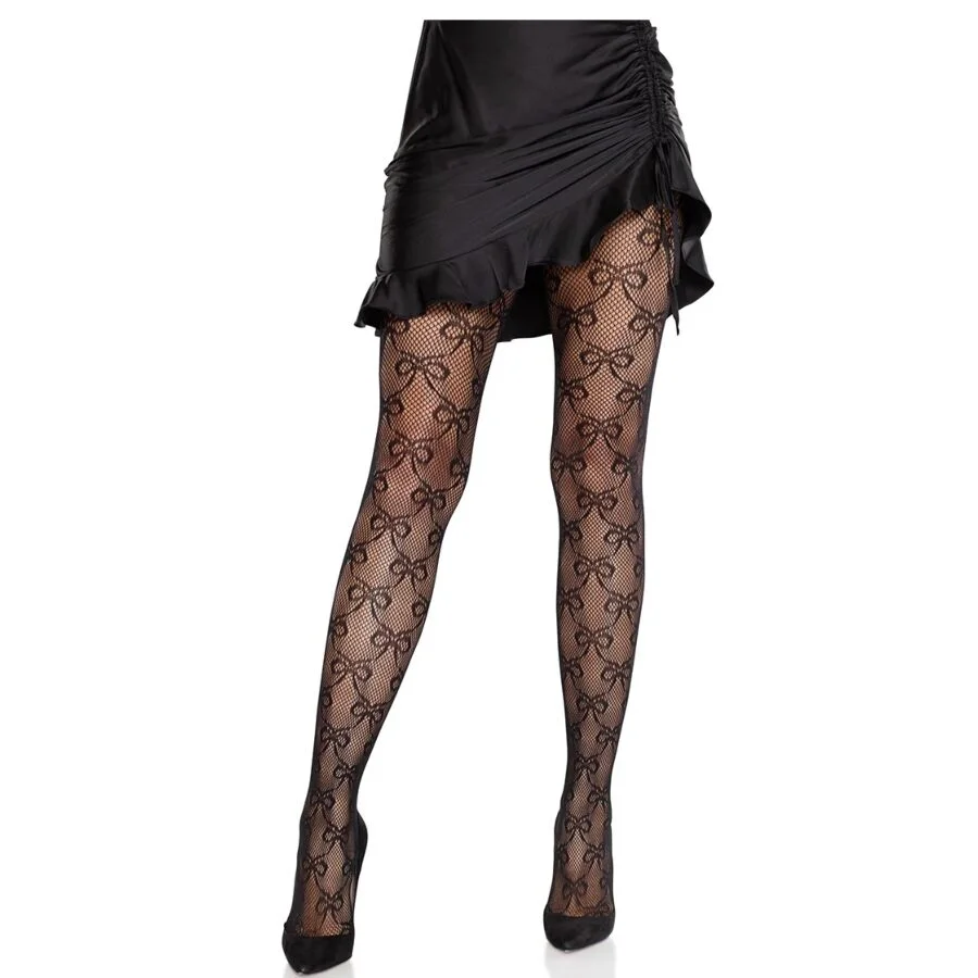 Leg Avenue - Collants Résille Avec Nœud Noir