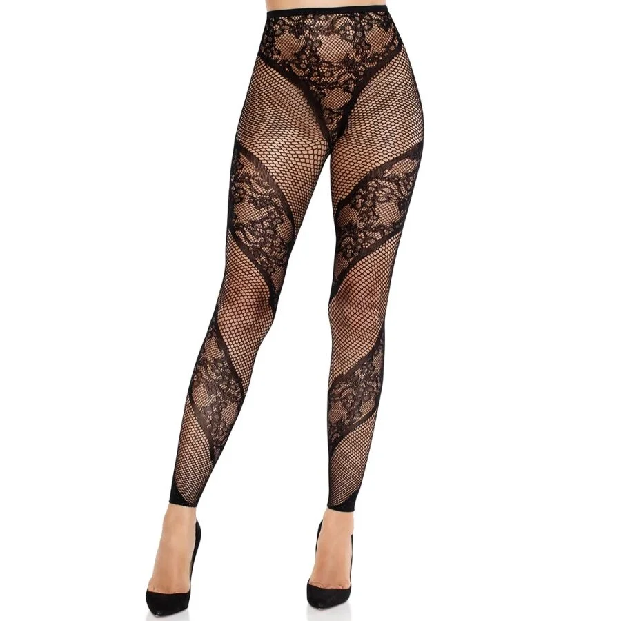 Leg Avenue - Collants Sans Pieds En Dentelle Et Transparents Noirs