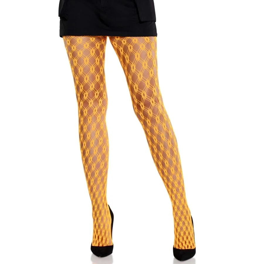 Leg Avenue - Collants En Dentelle Avec Œillets Orange Fluo
