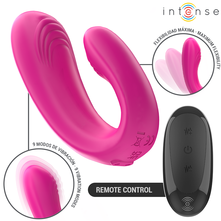 INTENSE - JANET DOUBLE STIMULATEUR ET VIBRATEUR EN U AVEC TÉLÉCOMMANDE ROSE - Image 3