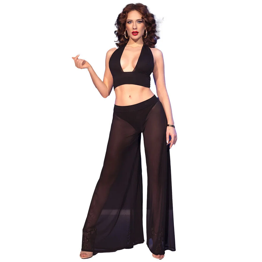 CHILIROSE - CR 4857 ENSEMBLE HAUT ET PANTALON NOIR TAILLE L