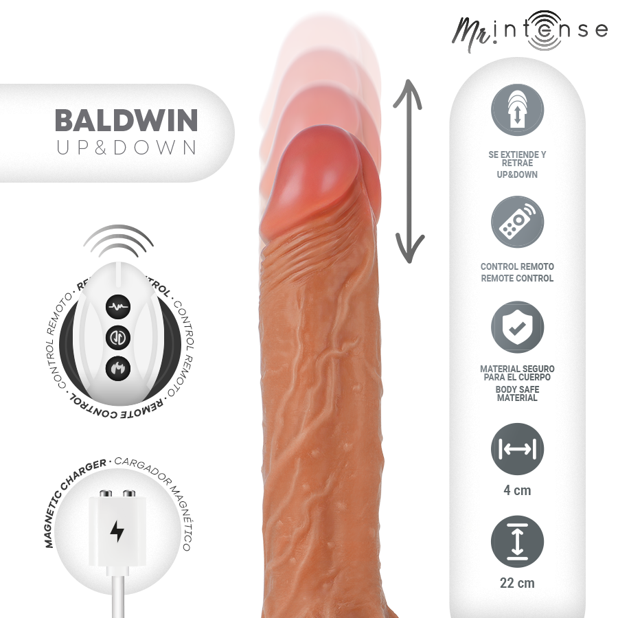 Mr Intense - Baldwin Realistic Multifunctional With Vibration, Up And Down Remote Control, 22 Cm - Or - 4 Cm - Image 4