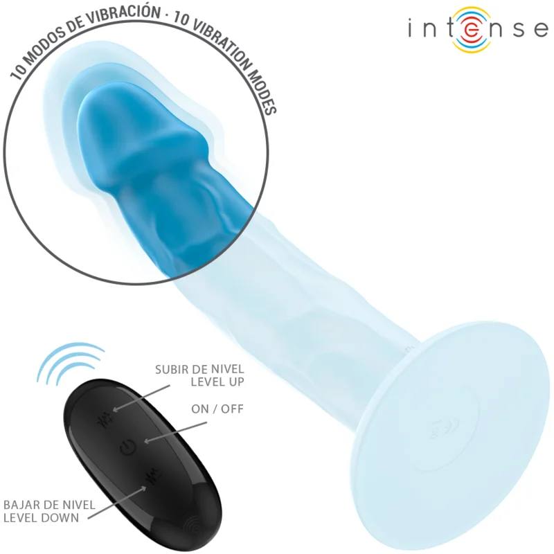 Intense - Phoebe Realistic Vibrator 10 Vibrations Blue Remote Control - Image 5
