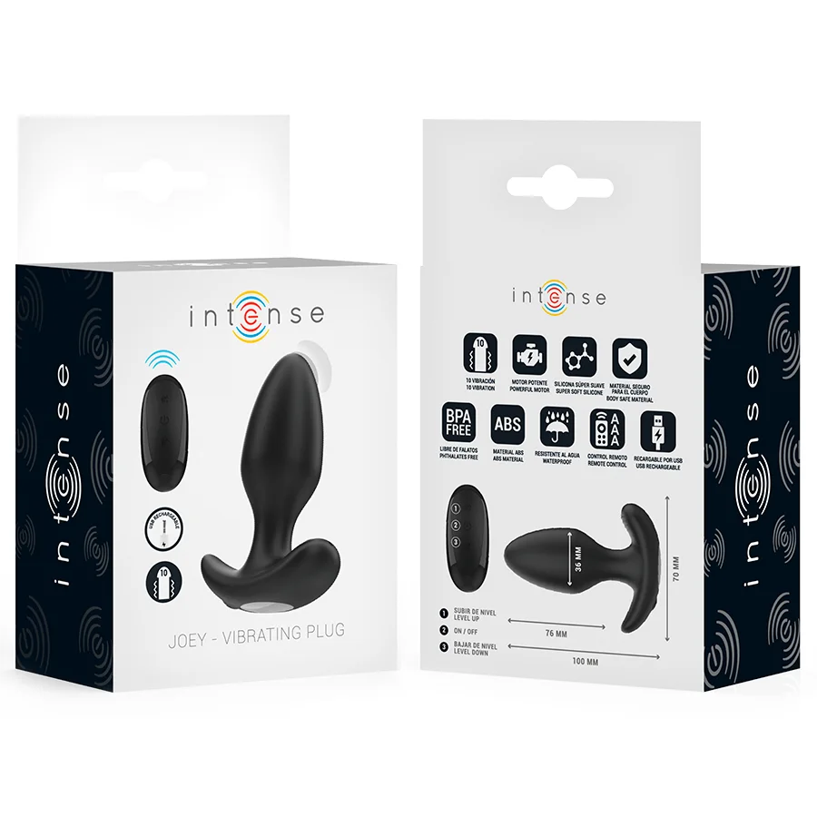 Intense - Joey Anal Plug 10 Vibrations Noir Télécommande - Image 8