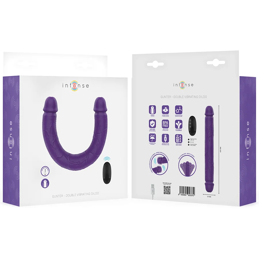 INTENSE - GUNTER DILDO DOUBLE VIBRATOR 40 CM PURPLE REMOTE CONTROL - Image 8