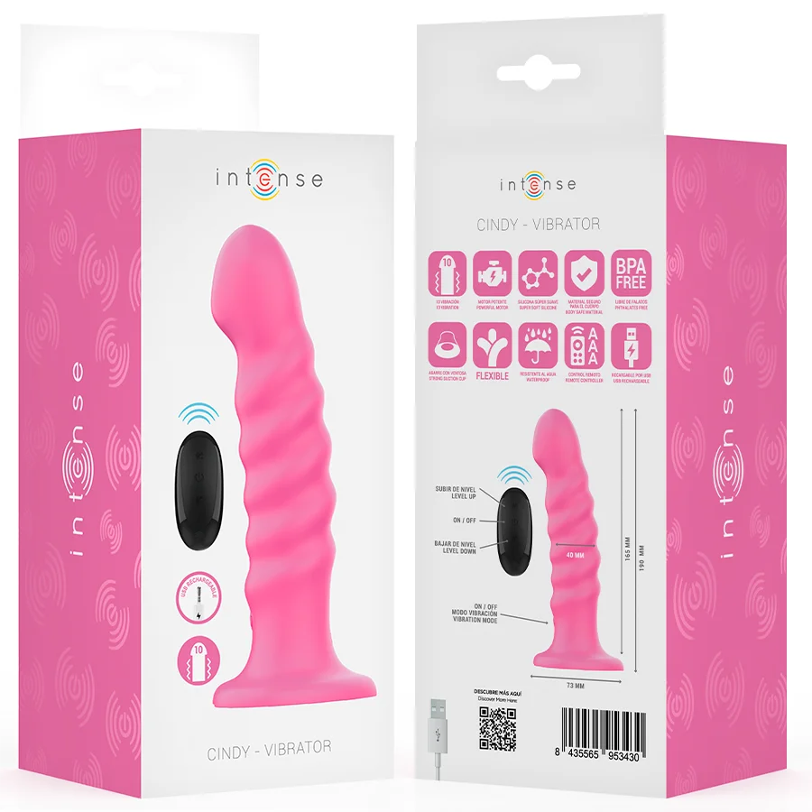 INTENSE - CINDY VIBRATOR SIZE L SPIRAL DESIGN 10 VIBRATIONS PINK REMOTE CONTROL - Image 9
