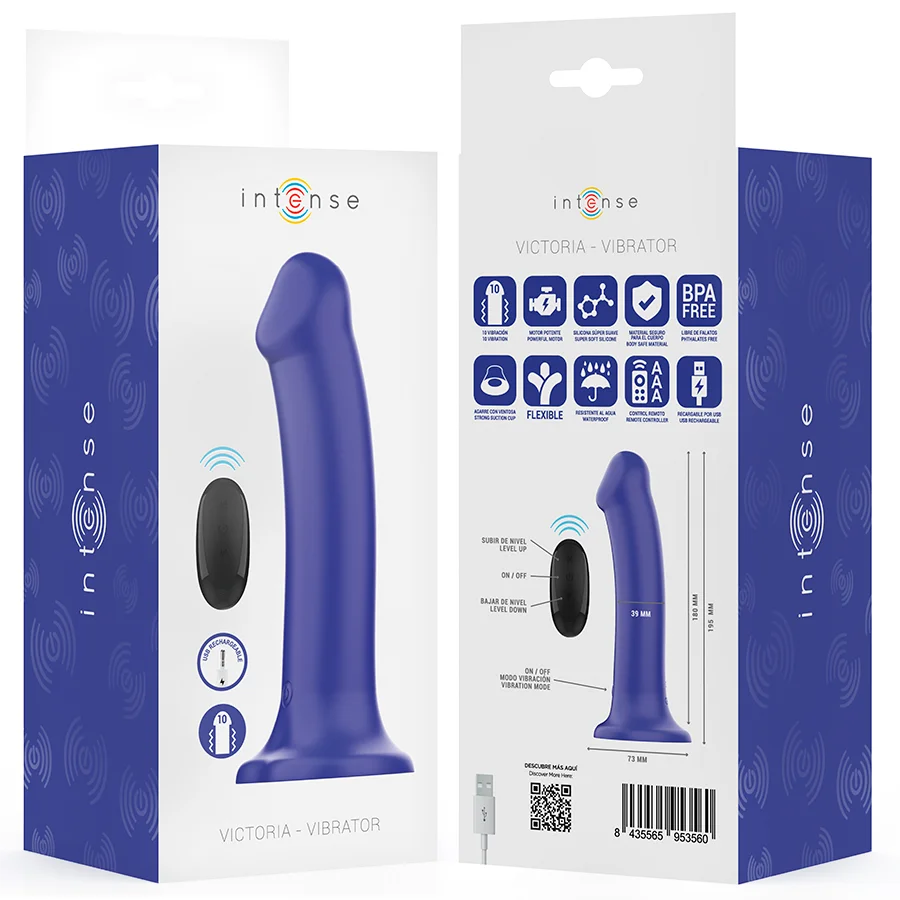 Intense - Victoria Vibrator With Suction Cup 10 Vibrations Dark Blue Remote Control - Image 9