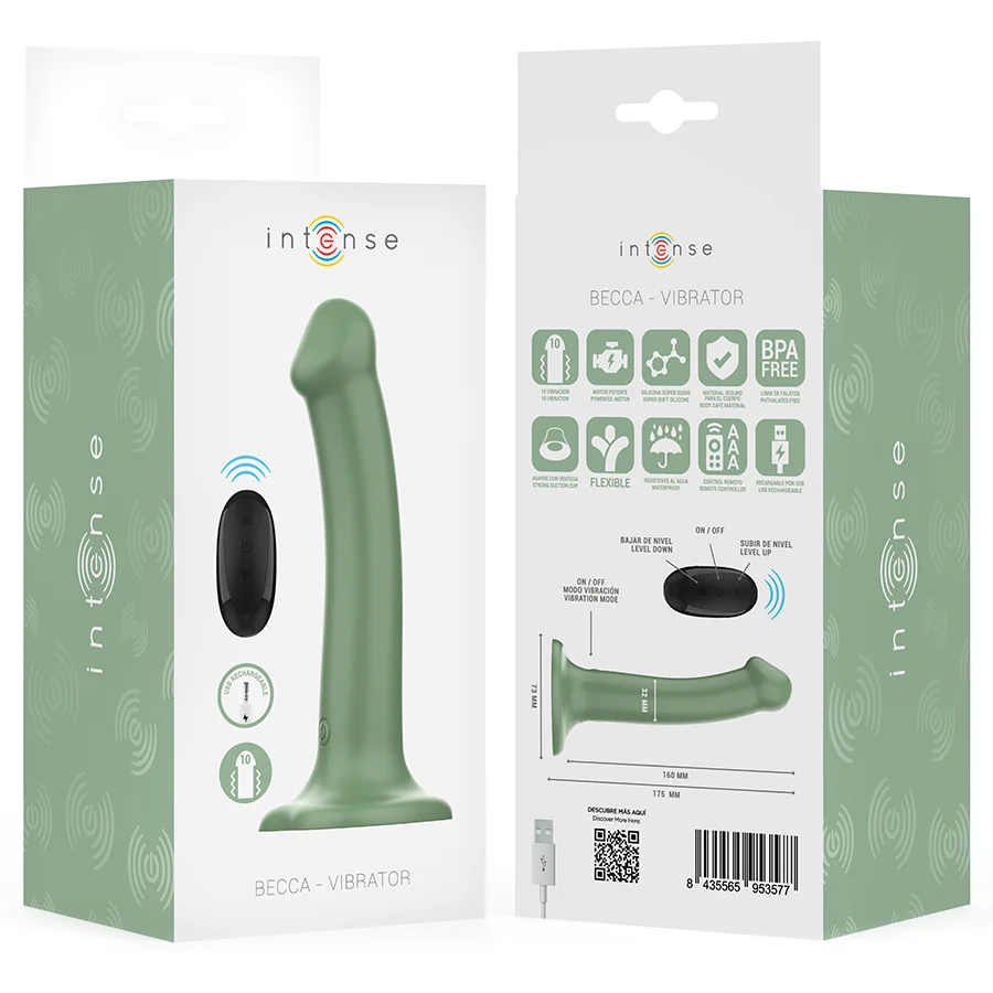 Intense - Becca Vibrator With Suction Cup 10 Vibrations Green Remote Control - Image 9