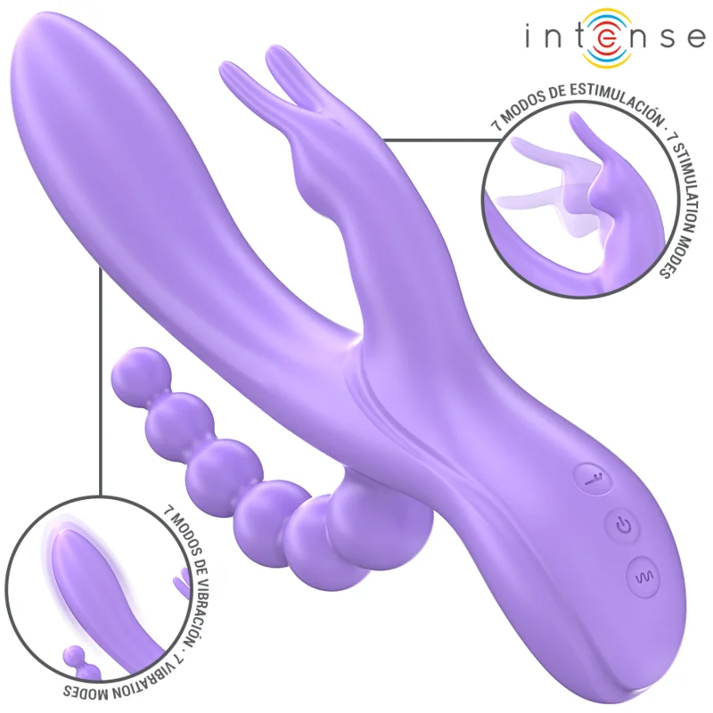 Intense - Miko Triple Vibrateur Lapin & Stimulateur & Anal 7 Vibrations Violet - Image 3