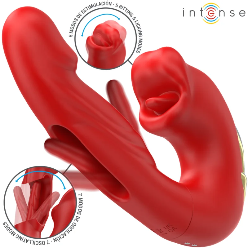 INTENSE - NATHY DOUBLE VIBRATOR WITH MULTIFUNCTION STIMULATING MOUTH RED - Image 3
