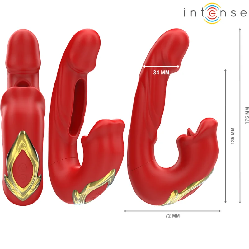 INTENSE - NATHY DOUBLE VIBRATOR WITH MULTIFUNCTION STIMULATING MOUTH RED - Image 4