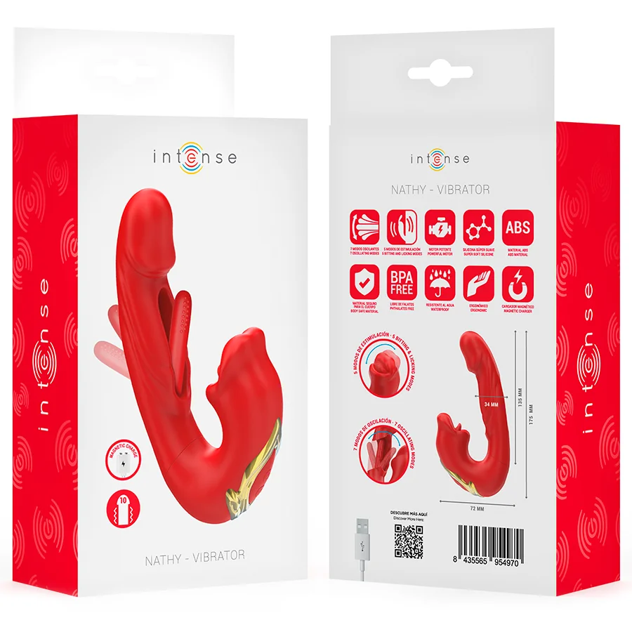INTENSE - NATHY DOUBLE VIBRATOR WITH MULTIFUNCTION STIMULATING MOUTH RED - Image 9