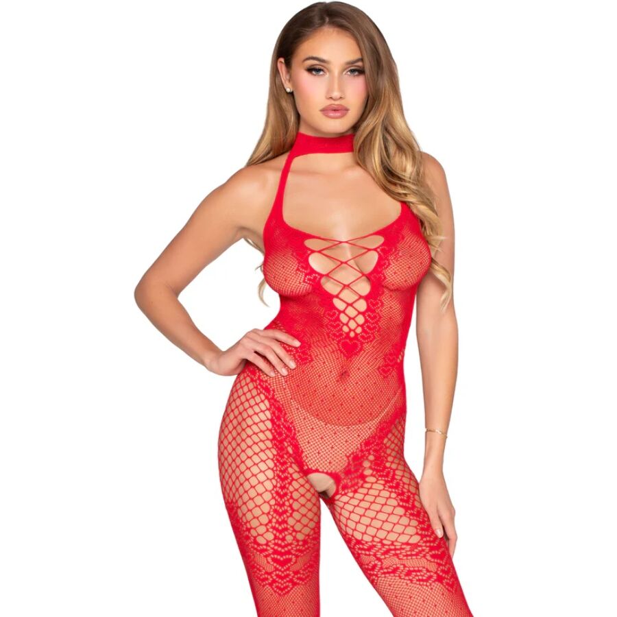 LEG AVENUE - 89336 BODYSTOCKING SANS FOURCHE ROUGE - TAILLE UNIQUE